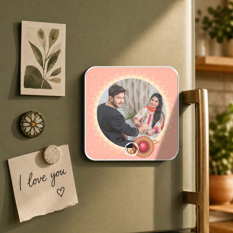 Personalized Rakhi Memory Musical Fridge Magnet Custom Photo & Audio Gift for Brother Sister  Unique Raksha Bandhan Keepsake